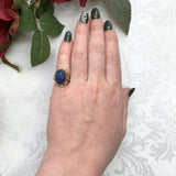 14k Yellow Gold Carved Scarab Genuine Natural Lapis Ring Handwrought  (#J7515)