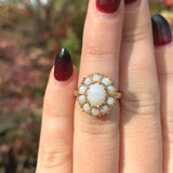 14k Yellow Gold Genuine Natural Opal Ring with an Oval Halo or Rosette (#J6454)