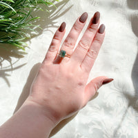 14k Yellow Gold 3 Carat Emerald Cut Moss Genuine Natural Agate Ring (#J7148)