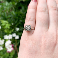 18k White Gold Art Deco Genuine Natural Diamond RIng Hand Engraved 5 (#J7290)