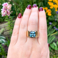 14k Yellow Gold 5.27 Carat Blue Genuine Natural Zircon Men's Ring Size 9 #J6919