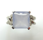 14k White Gold Blue Grey Genuine Natural Chalcedony Ring with Diamonds (#J3558)