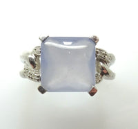 14k White Gold Blue Grey Genuine Natural Chalcedony Ring with Diamonds (#J3558)