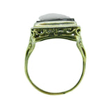 14k White Gold Filigree Genuine Natural Hard Stone Agate Cameo Ring (#J4694)