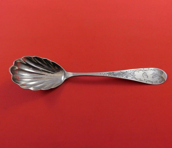 C E Marr Coin Silver Preserve Spoon with Shell Bowl 6 3/8" Serving Silverware