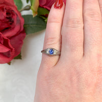 18k White Gold .28ct Blue Genuine Natural Sapphire Engraved Art Deco Ring #J7171