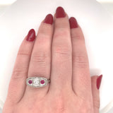 Platinum .16ct Diamond and Synthetic Lab-Created Ruby Filigree Ring (#J6186)