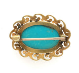 Genuine Natural Turquoise Pin with 14k Yellow Gold Leaf Scallop Edge (#J6052)