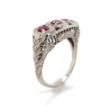 Art Deco Filigree 14k Gold Three Stone .80ct TW Genuine Natural Ruby Ring #J6390