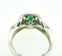 14k White Gold Genuine Natural Emerald and Diamond Halo Ring (#J5003)