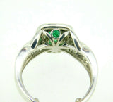 14k White Gold Genuine Natural Emerald and Diamond Halo Ring (#J5003)