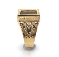 18k Gold Hand Engraved Men's Genuine Natural Tiger's Eye Quartz Ring (#J6219)