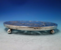 National Silver Co Glass Trivet Plate w/Sterling Silver Overlay Footed 7" #5495