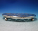 National Silver Co Glass Trivet Plate w/Sterling Silver Overlay Footed 7" #5495
