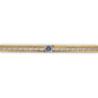 14k Gold Genuine Montana Sapphire Bar Pin w/Gillouche Engraving (#J6877)