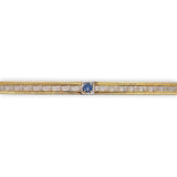 14k Gold Genuine Montana Sapphire Bar Pin w/Gillouche Engraving (#J6877)