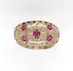 14k Yellow Rosey Gold Retro Synthetic Lab-Created Ruby Dome Ring (#J6311)
