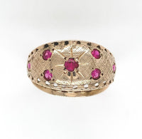 14k Yellow Rosey Gold Retro Synthetic Lab-Created Ruby Dome Ring (#J6311)