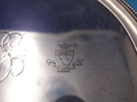 Beaded by Ei English Sterling Silver Round Salver Tray with Coat of Arms (#5998)