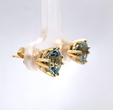 14k Yellow Gold Round Genuine Natural Aquamarine Stud Earrings (#J6325)