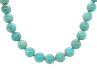 14k Gold Clasp 8mm Kingman Genuine Turquoise Strand Beads Necklace 18.5" #J7327