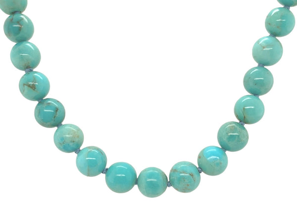 14k Gold Clasp 8mm Kingman Genuine Turquoise Strand Beads Necklace 18.5" #J7327