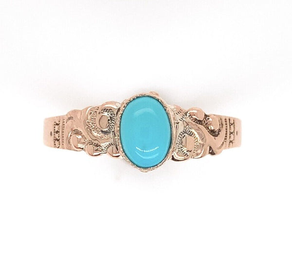 10k Rose Gold Small Dainty Victorian Genuine Natural Turquoise Ring (#J6328)