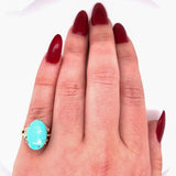 Vintage 14k Genuine Natural Turquoise Ring Hand Wrought with Flowers (#J5744)