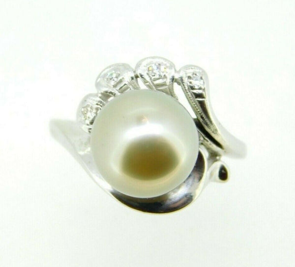 14k White Gold Grey Tahitian Pearl and Diamond Ring (#J5040)