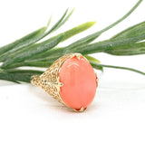 10k Yellow Gold 7.36 Carat Genuine Natural Coral Filigree Ring Size 6 (#J7369)