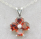 14k White Gold Heart Shaped Genuine Natural Garnet Flower Pendant (#J4187)