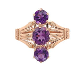 10k Rose Gold Victorian Genuine Natural Amethyst Three Stone Ring Size 5 #J7467
