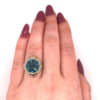 14k White Gold Art Deco Huge Lab-Created Spinel Filigree Ring Jewelry (#J5606)