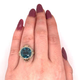 14k White Gold Art Deco Huge Lab-Created Spinel Filigree Ring Jewelry (#J5606)
