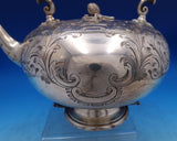 Martin, Hall and Co English Silverplate Kettle on Stand Bright-Cut w/Rams #7418