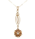 Victorian 10k Genuine Natural Diamond Lavaliere Pendant with 14k Chain (#J7262)