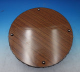 Portuguese Silverplate Plateau Round Mirrored w/4 Feet Woodgrain Back (#6861-2)