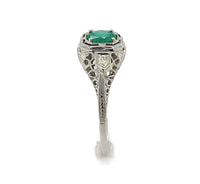 18k White Gold Filigree Deco .55ct Genuine Natural Emerald Ring (#J6333)