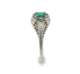 18k White Gold Filigree Deco .55ct Genuine Natural Emerald Ring (#J6333)