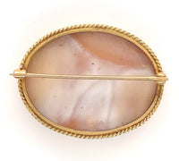 14k Yellow Gold Carved Shell Cameo Pin Brooch Chariot Pulled by Horses (#J6890)