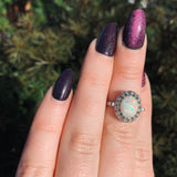 14k White Gold Genuine Natural Opal and Diamond Ring Size 5.5 Jewelry (#J6494)