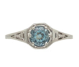 Platinum Filigree Deco .34ct Genuine Natural Aquamarine Ring Size 6 3/4 (#J7562)