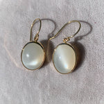 14k Yellow Gold Pair of Large Genuine Natural Moonstone Drop Earrings (#J6993)