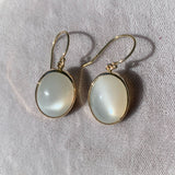 14k Yellow Gold Pair of Large Genuine Natural Moonstone Drop Earrings (#J6993)