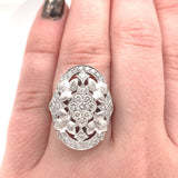 Platinum Cocktail Leaf Ring with 1.10ct TW Genuine Natural Diamonds (#J5953)