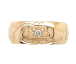 14k Gold Hand Engraved Wide Genuine Natural Diamond Wedding Band Size 5 (#J6915)