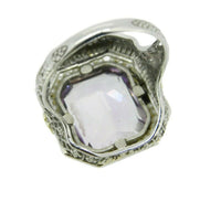 14k White Gold Filigree Amethyst Seed Pearl Ring with Applied Flowers (#J4697)