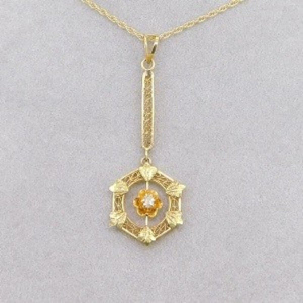 14k Yellow Gold Victorian Genuine Natural Diamond Lavaliere Pendant (#J1916)