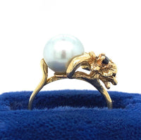 14k Yellow Gold Blue Akoya Pearl Ring with Sapphires Size 3 Jewelry (#J6097)