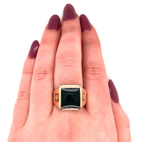 10k Yellow Gold Men's Square Genuine Natural Bloodstone Ring Jewelry (#J5676)